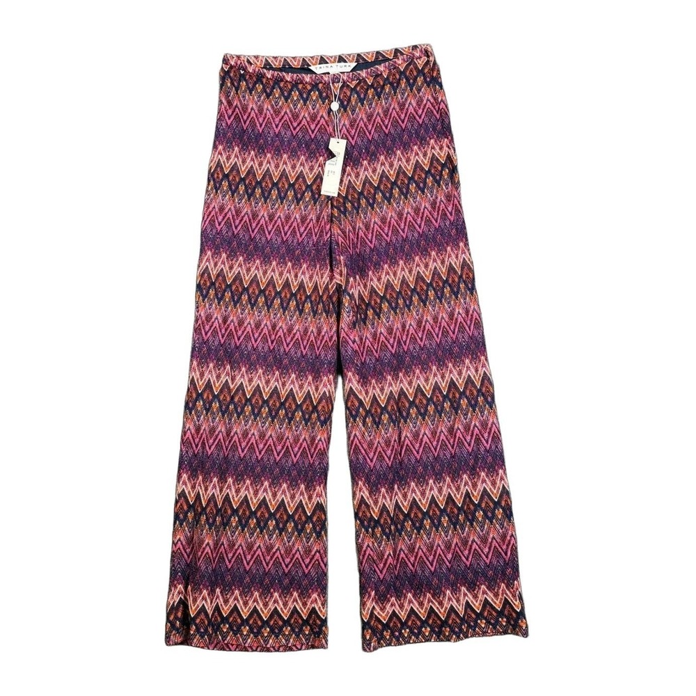 Trina Turk Penelope Crop Pants XS Multi Chevron Zig Zag Wide Leg Knit NWT Womens